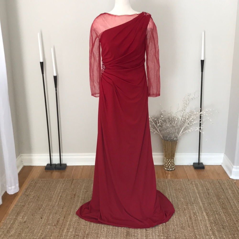 Val Stefani red mesh sleeve dress NWOT